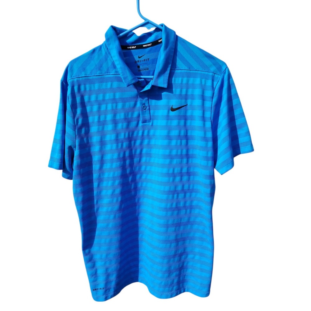 Nike Golf Mens Dri-FIT Blue Striped Performance Polo Shirt Large